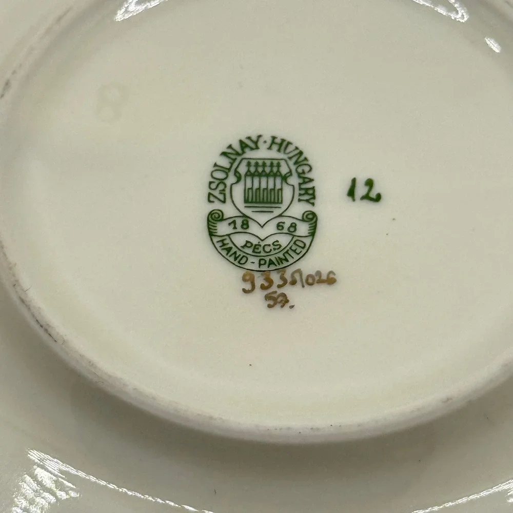 Zsolnay Hungary Hand Painted Butterfly Floral Mini Plate Gold Gilt Trinket Dish